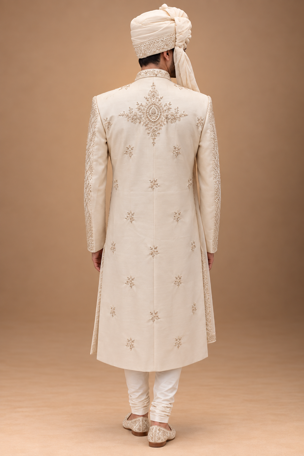 The Advay Ivory Antique-Gold Hand-Embroidered Groom Sherwani Set