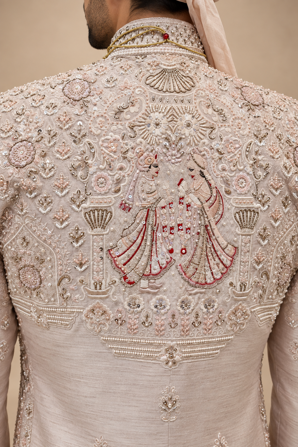 The Mehran Blush Rose Hand-Embroidered Groom Sherwani Set