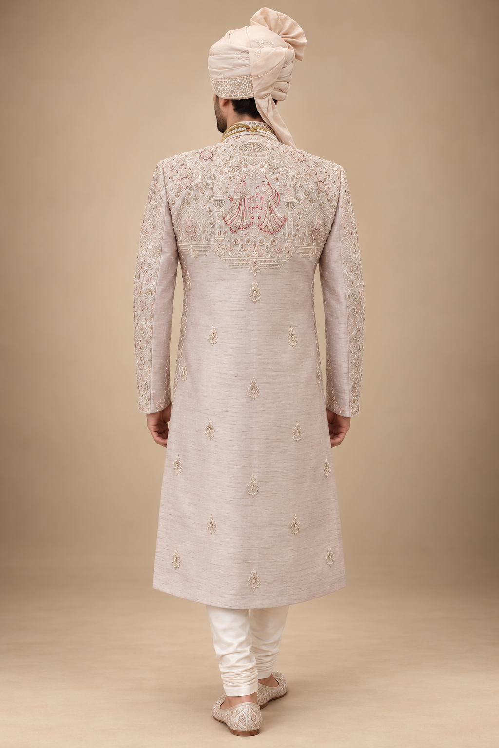 The Mehran Blush Rose Hand-Embroidered Groom Sherwani Set