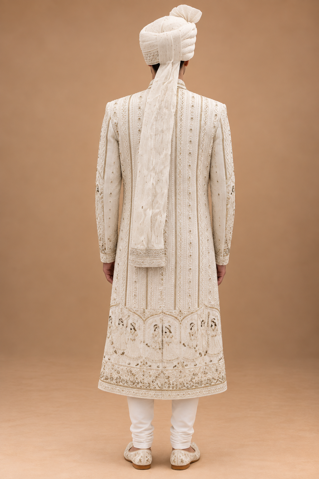 The Devraj Ivory Heritage Hand-Embroidered Groom Sherwani Set