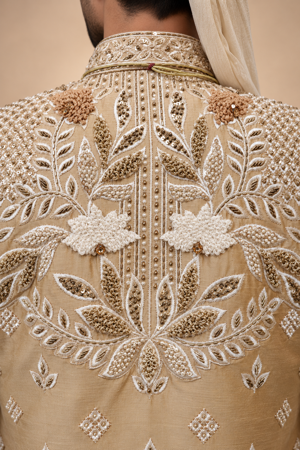 The Zavian Champagne Hand-Embroidered Royal Sherwani Set