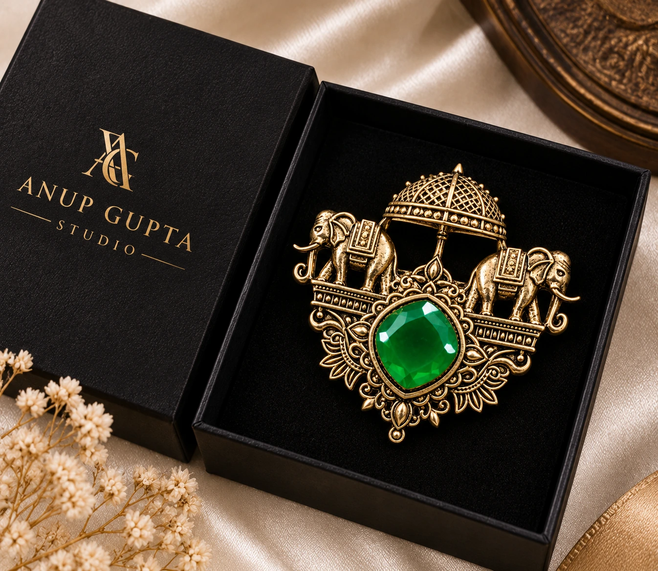 Emerald Elephant Designer Brooch