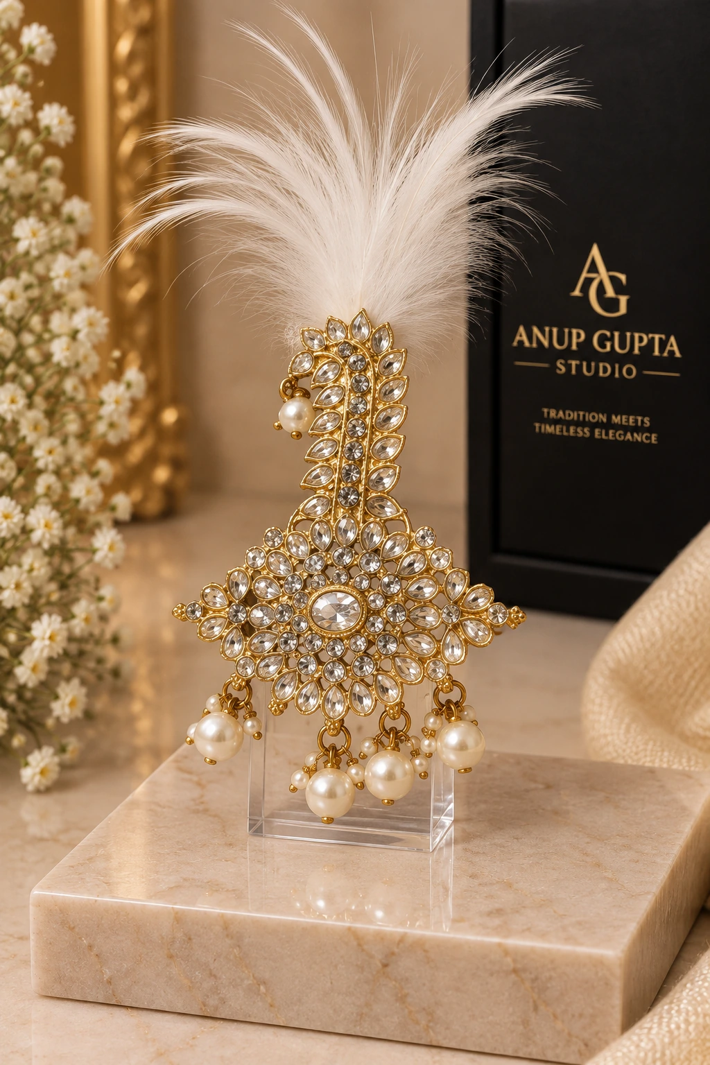 Pearl Feather Kundan Kalgi