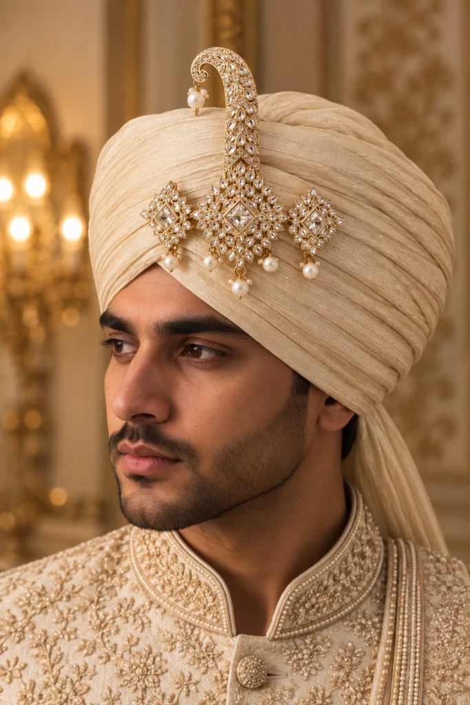 Royal Pearl Crescent Kundan Kalgi