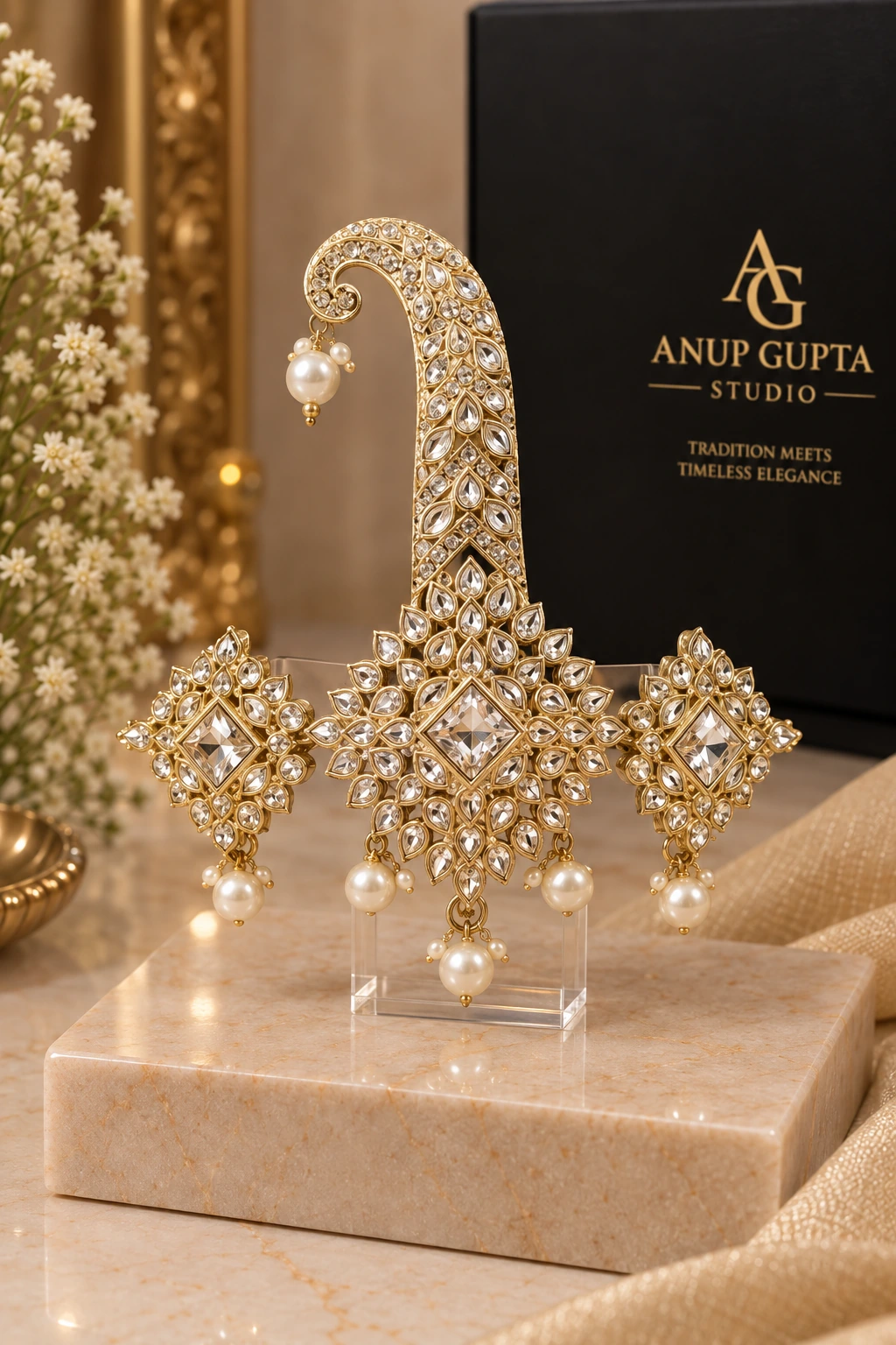 Royal Pearl Crescent Kundan Kalgi