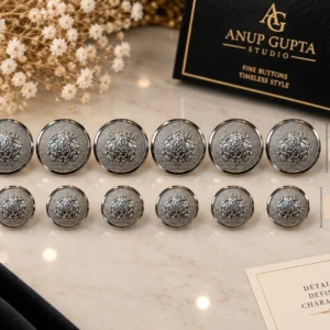Silver Ornate Damask Button Set