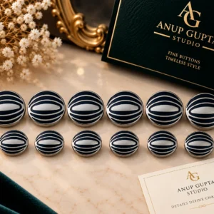 Navy Silver Wave Designer Button Set