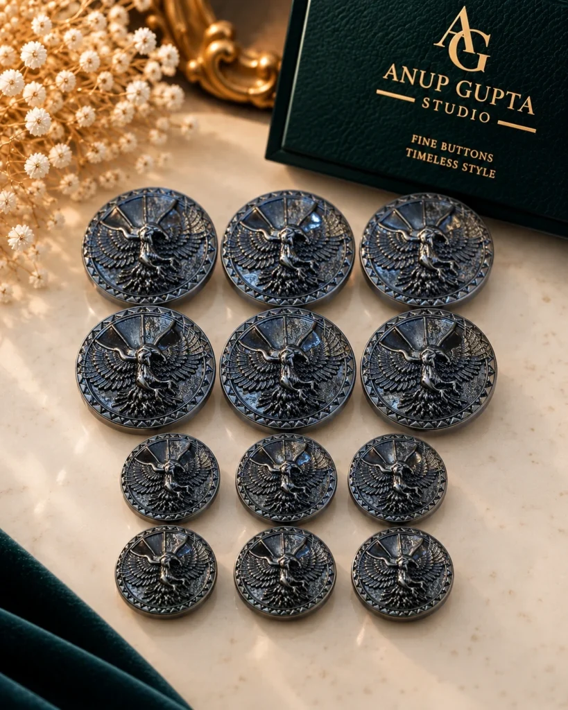 Gunmetal Eagle Crest Designer Button Set