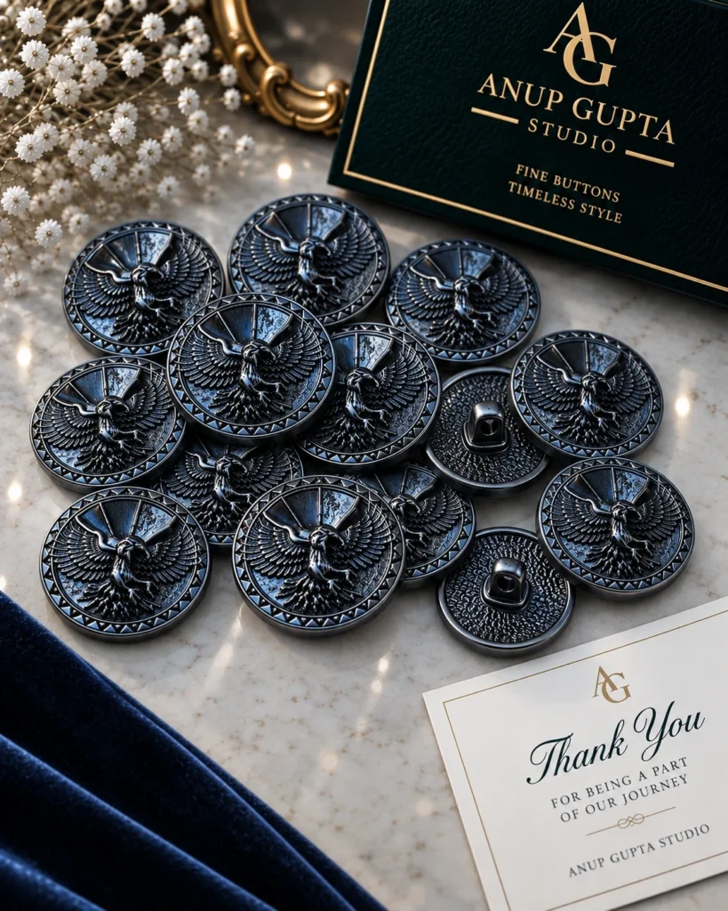 Gunmetal Eagle Crest Designer Button Set