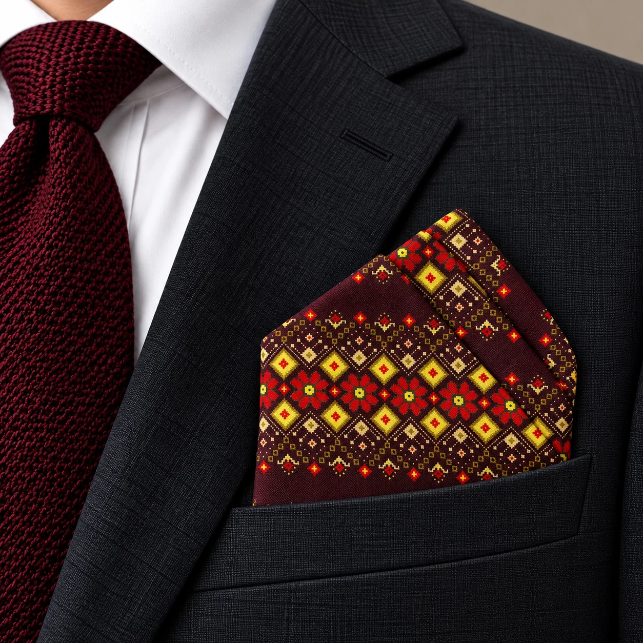 Ruby Mosaic Designer Pre-Fold Pocket Square