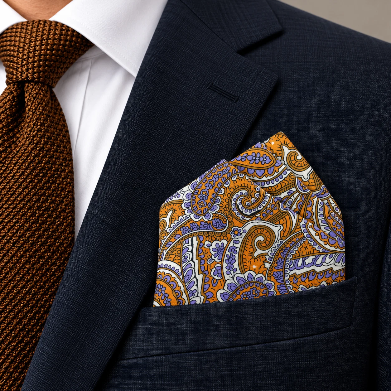 Saffron Paisley Designer Pre-Fold Pocket Square