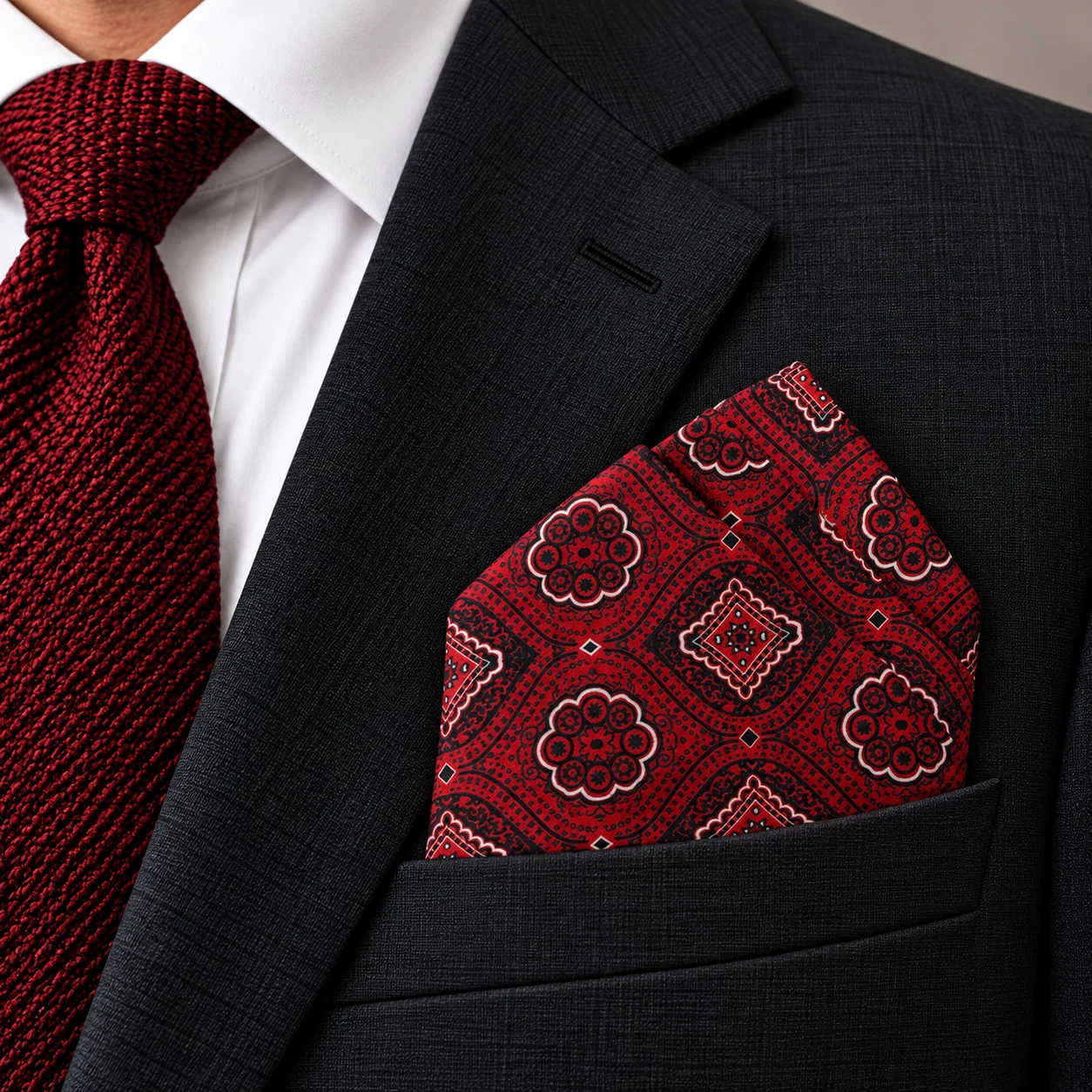 Crimson Medallion Designer Pre-Fold Pocket Square