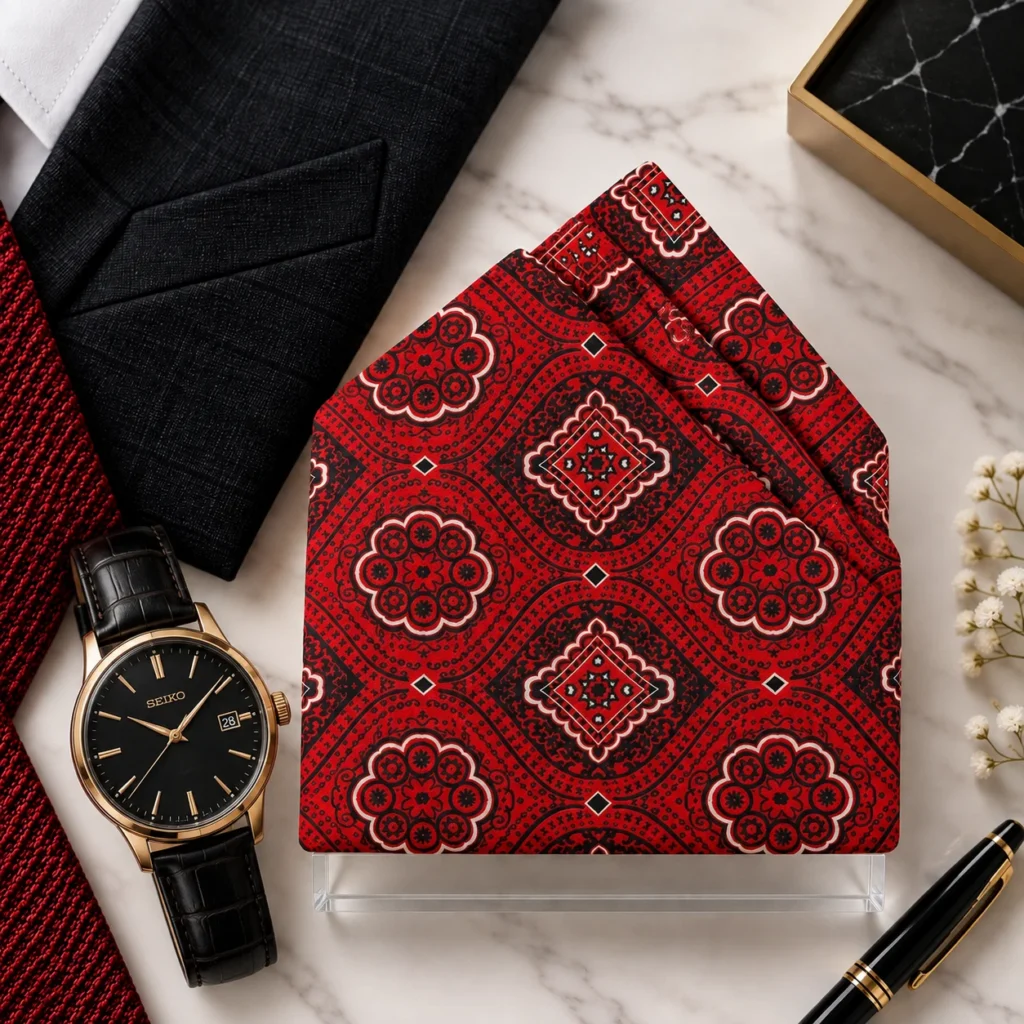 Crimson Medallion Designer Pre-Fold Pocket Square