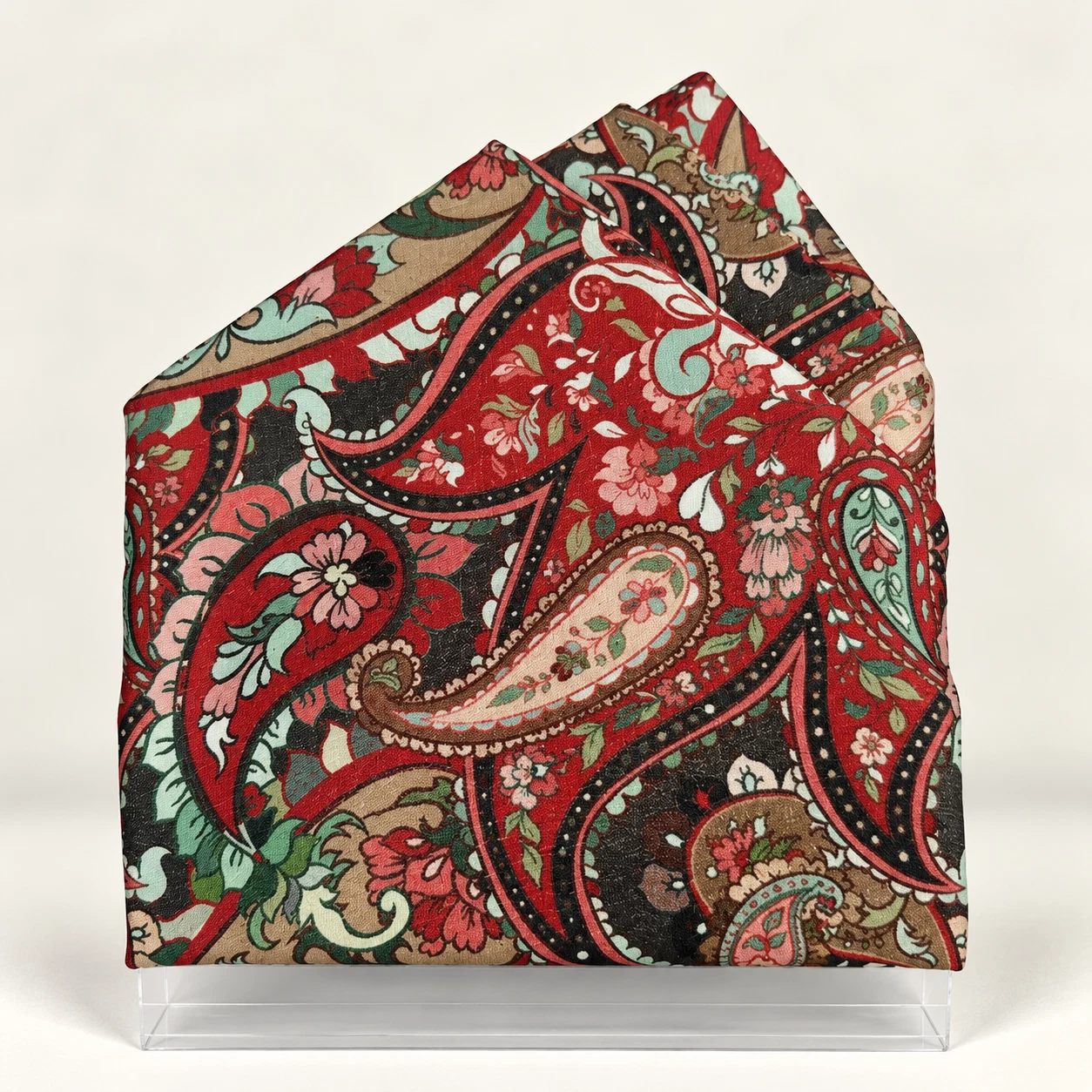Garnet Heritage Paisley Designer Pre-Fold Pocket Square