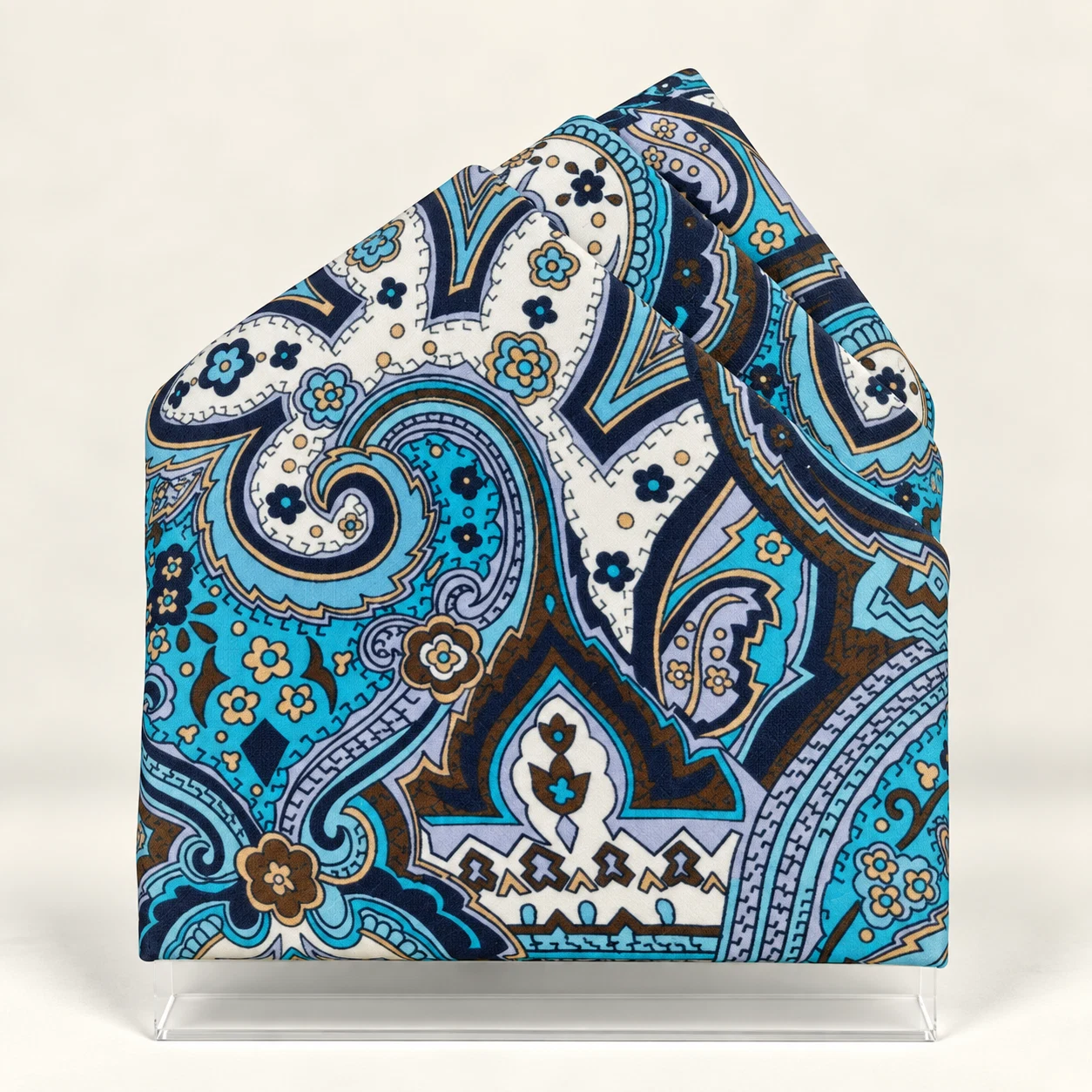 Azure Ivory Paisley Designer Pre-Fold Pocket Square