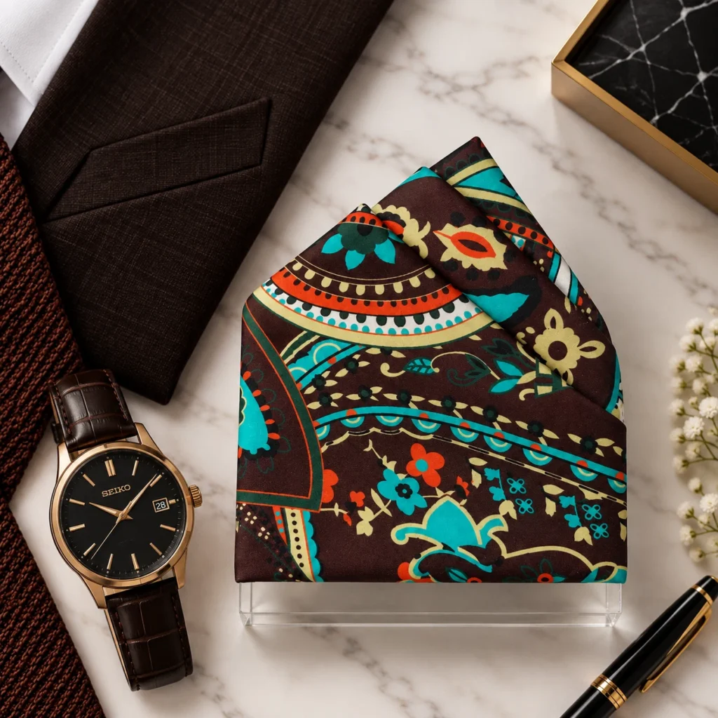 Teal Carnival Designer Pre-Fold Pocket Square