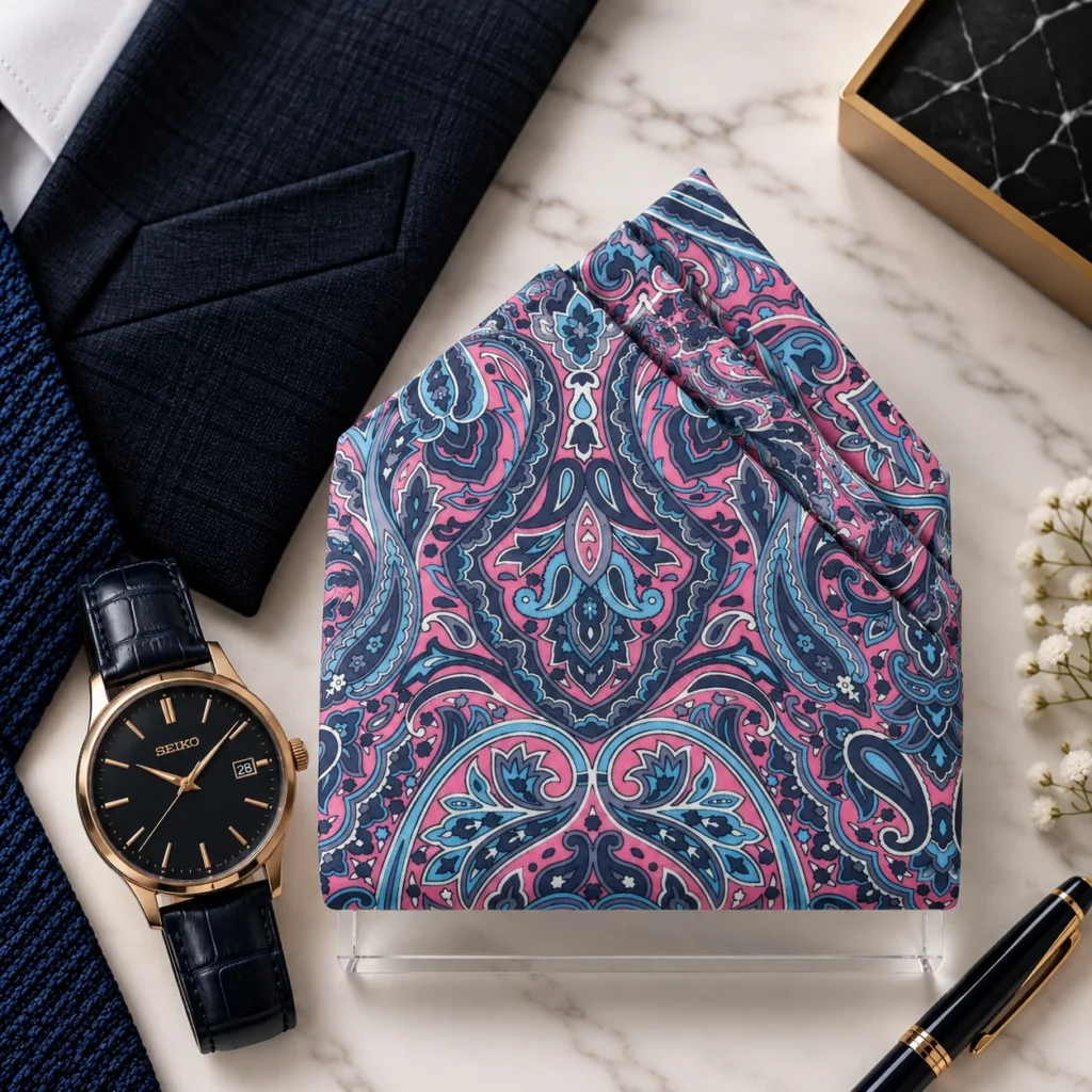 Rose Lavender Paisley Designer Pre-Fold Pocket Square