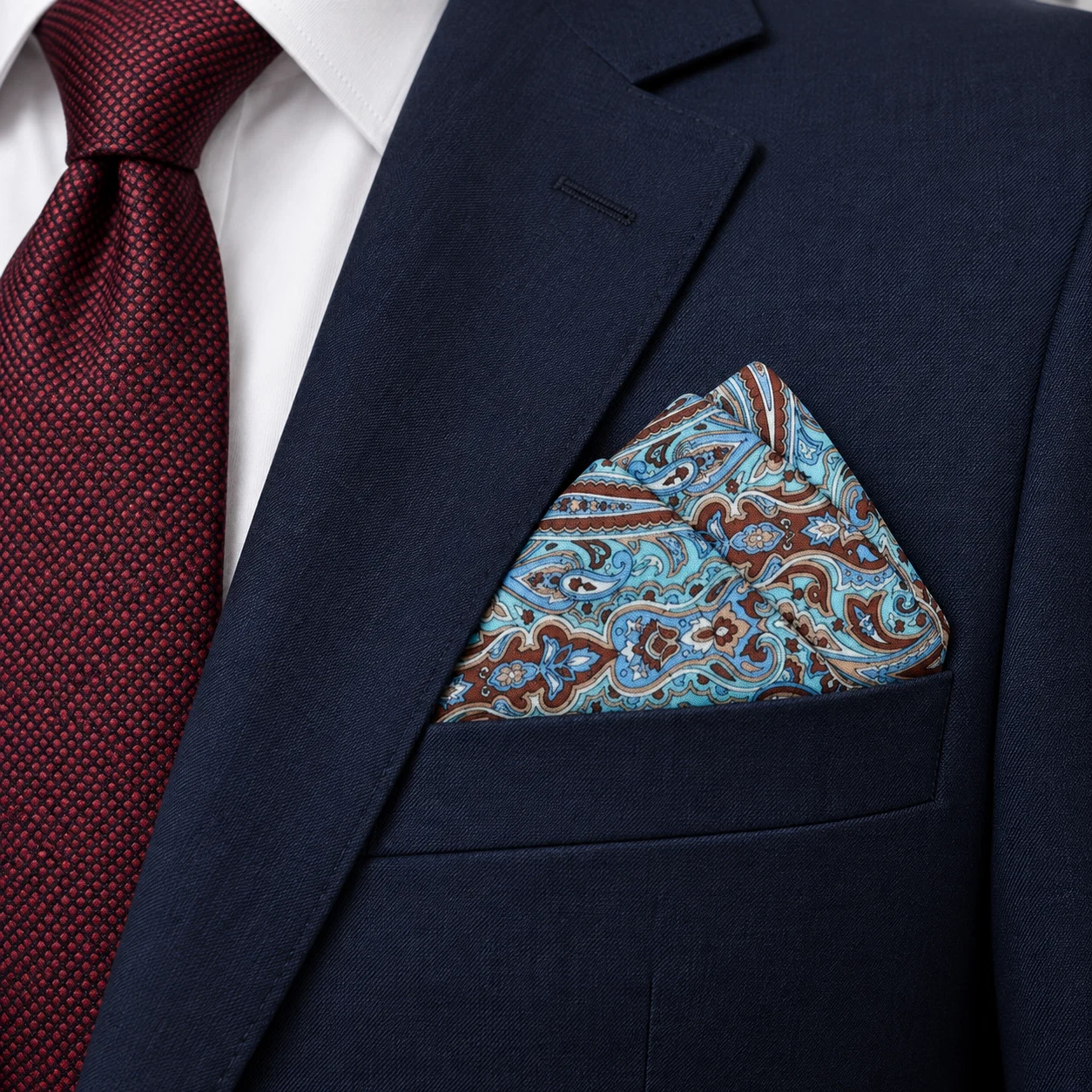 Powder Blue Paisley Designer Pre-Fold Pocket Square