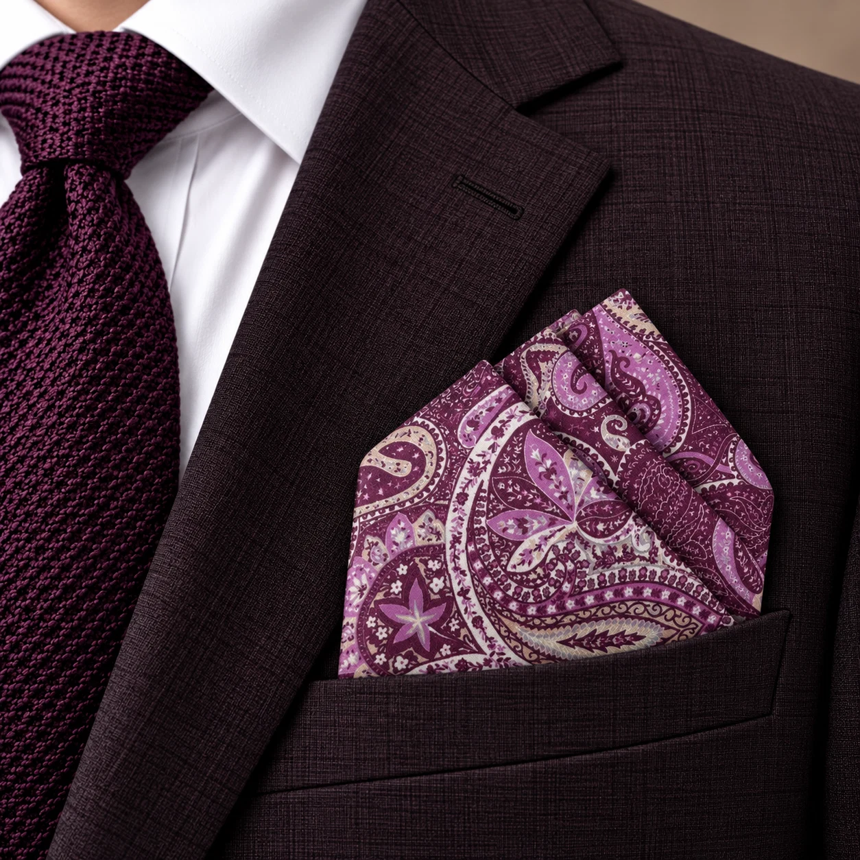 Royal Plum Paisley Designer Pre-Fold Pocket Square
