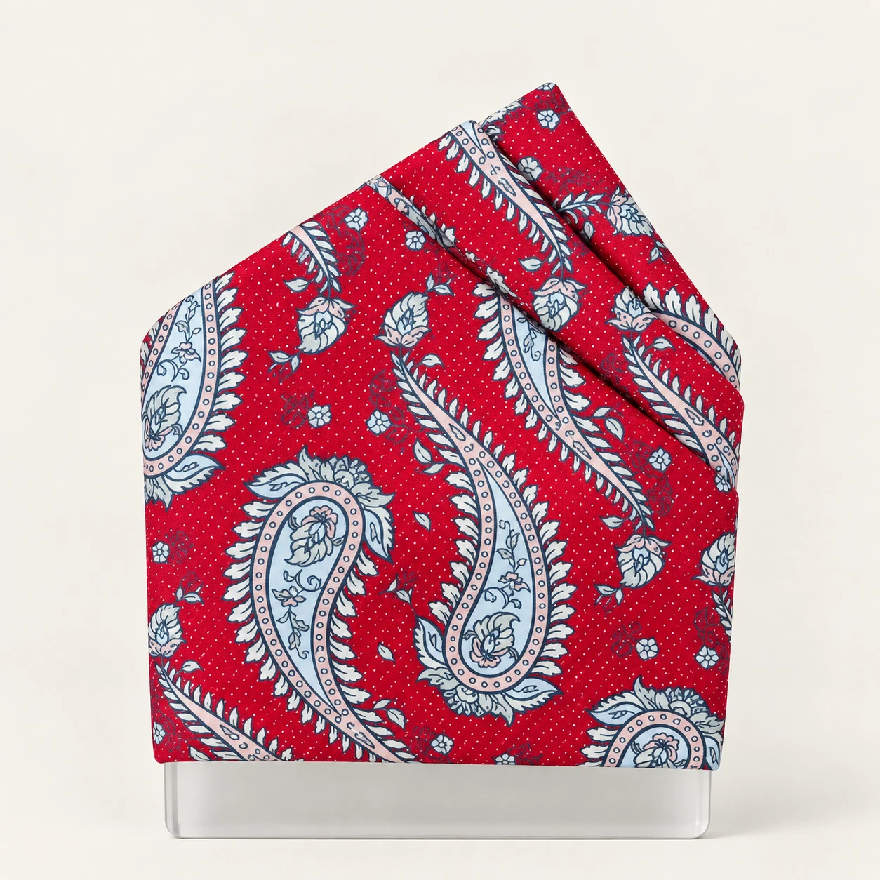Scarlet Silver Paisley Designer Pre-Fold Pocket Square
