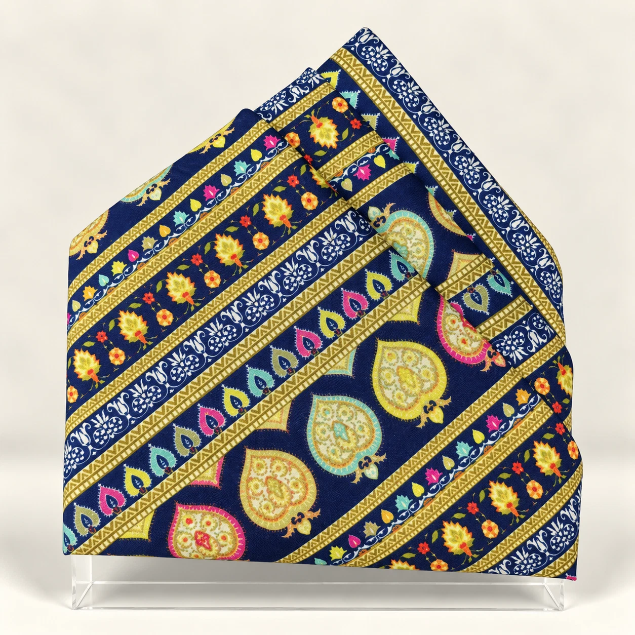 Navy Gold Stripe Designer Pre-Fold Pocket Square
