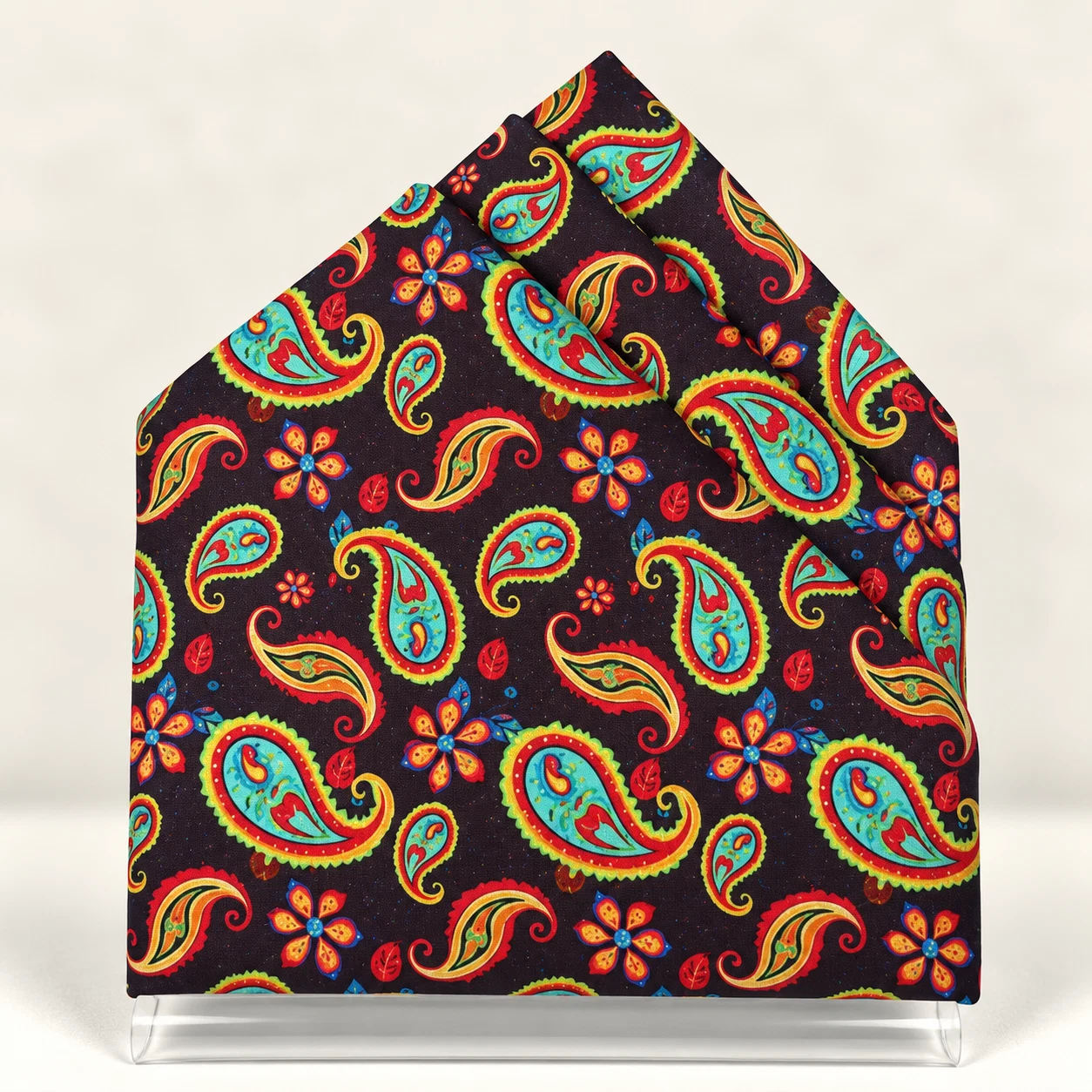Midnight Carnival Paisley Designer Pre-Fold Pocket Square