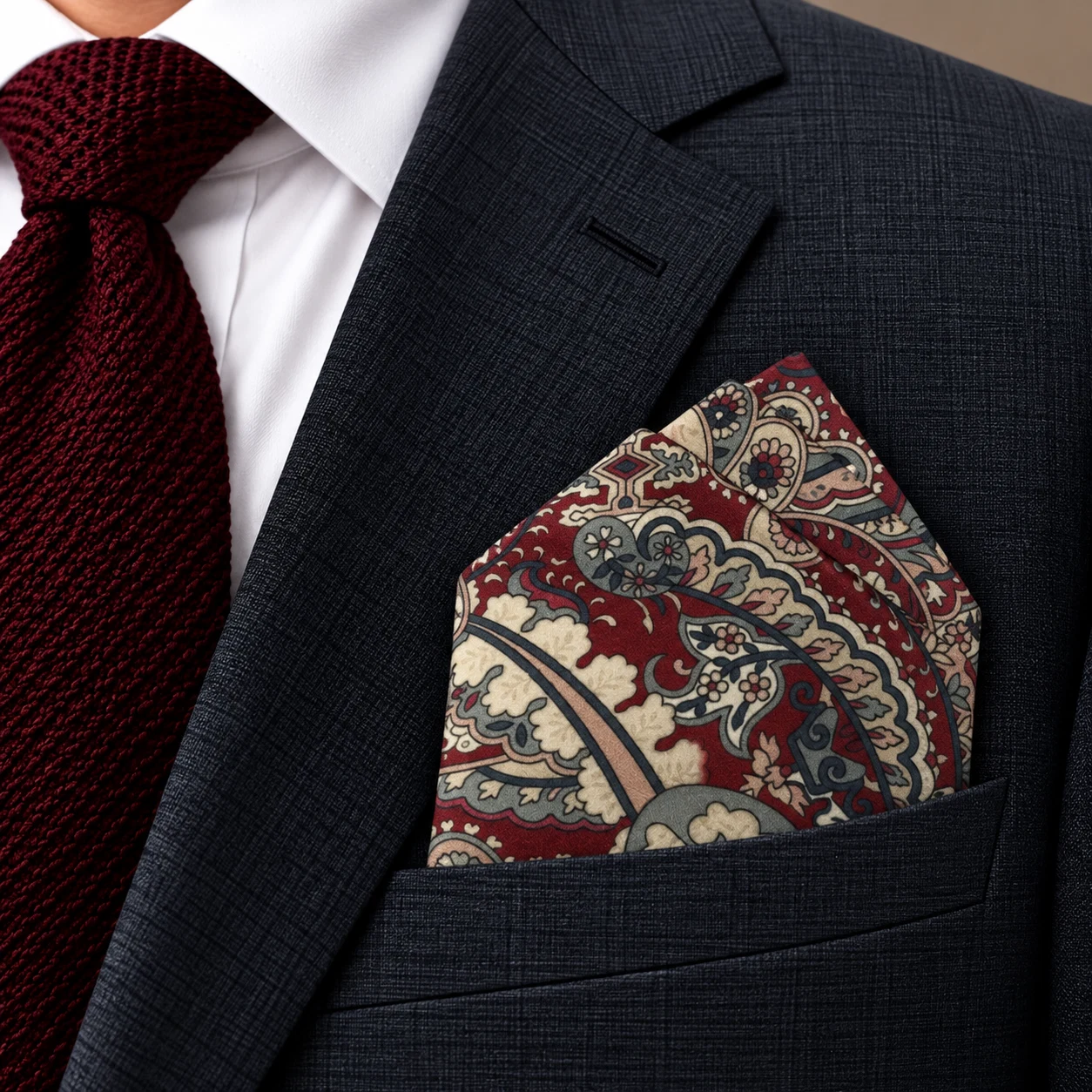 Maroon Ivory Heritage Designer Pre-Fold Pocket Square