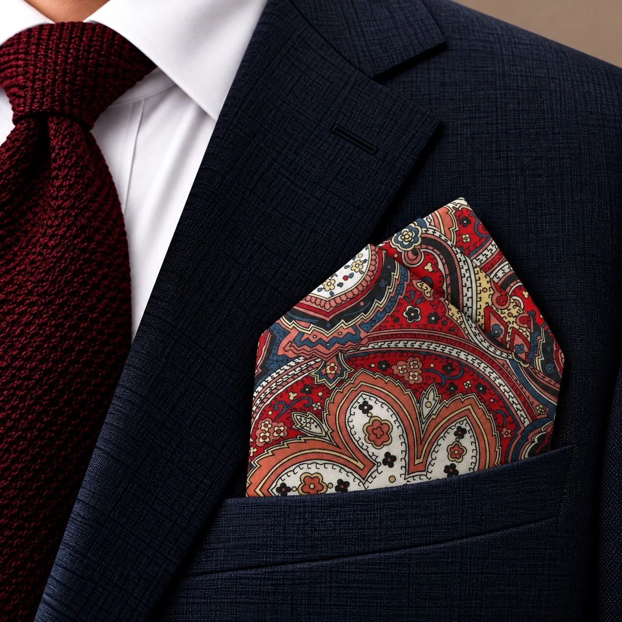 Regal Red Medallion Designer Pre-Fold Pocket Square