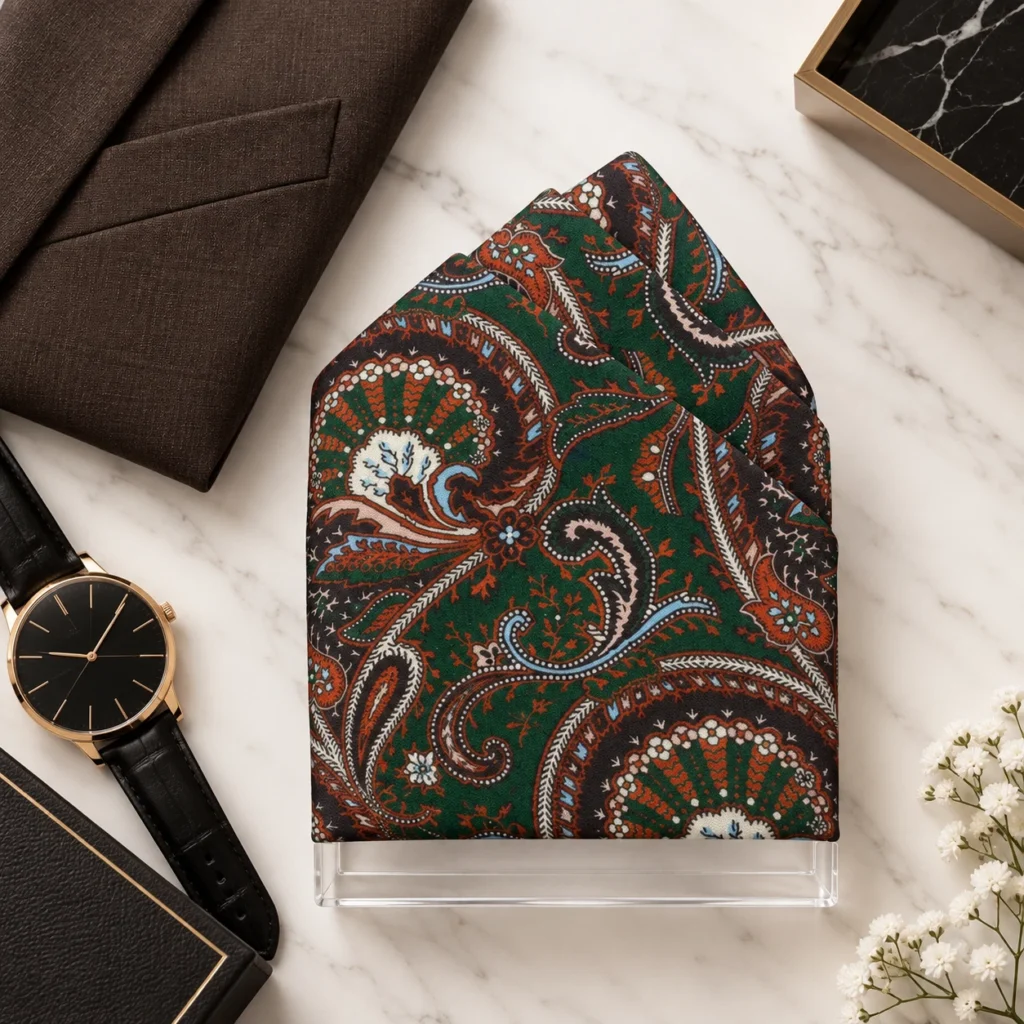 Forest Burgundy Paisley Designer Pre-Fold Pocket Square