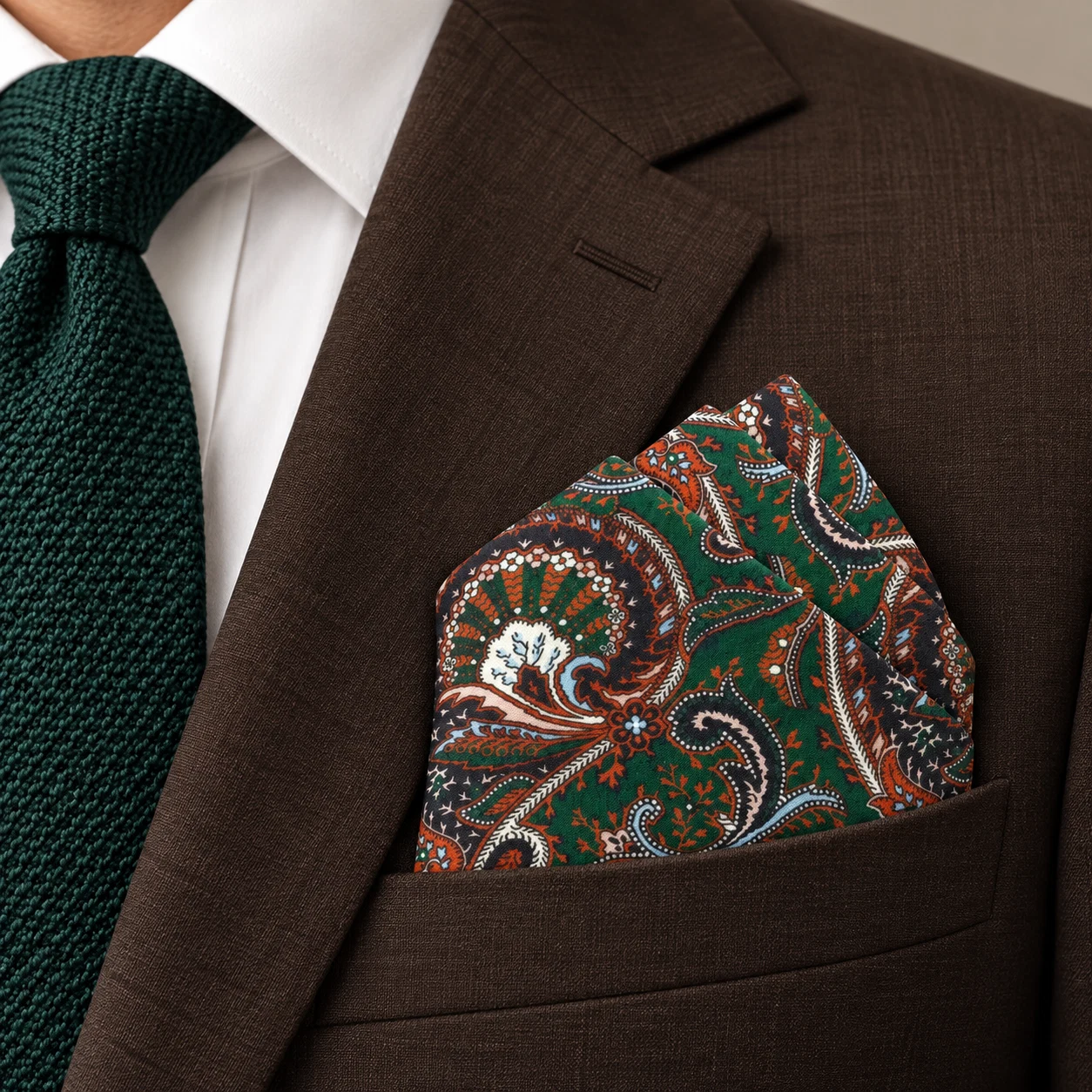 Forest Burgundy Paisley Designer Pre-Fold Pocket Square