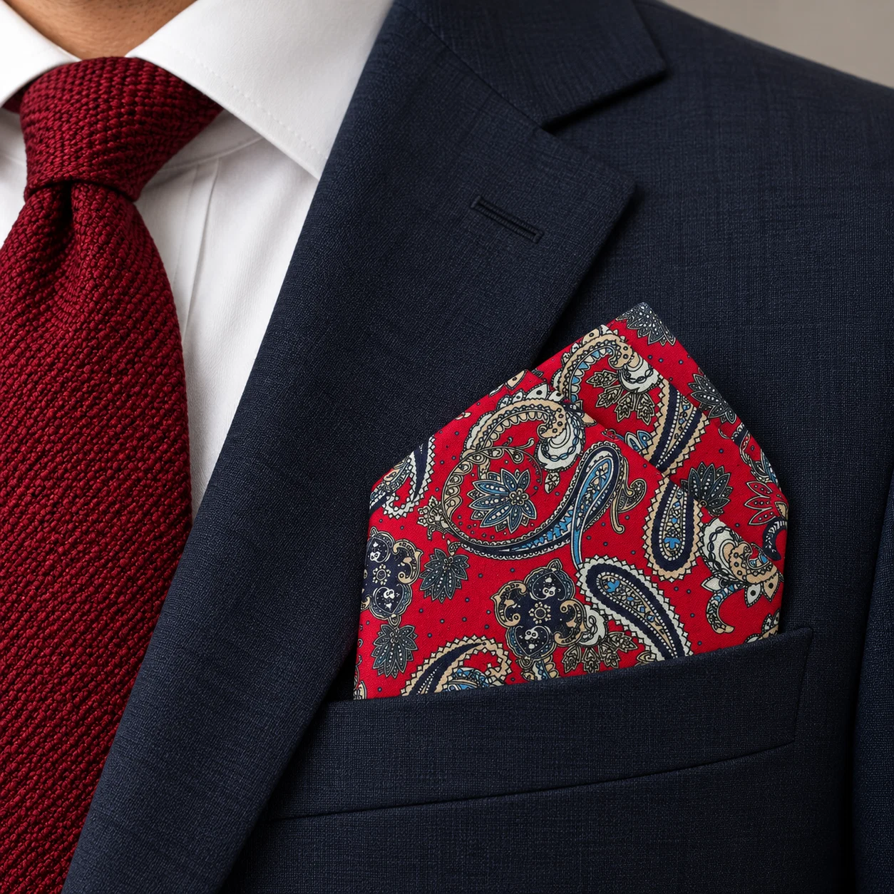 Ruby Slate Paisley Designer Pre-Fold Pocket Square
