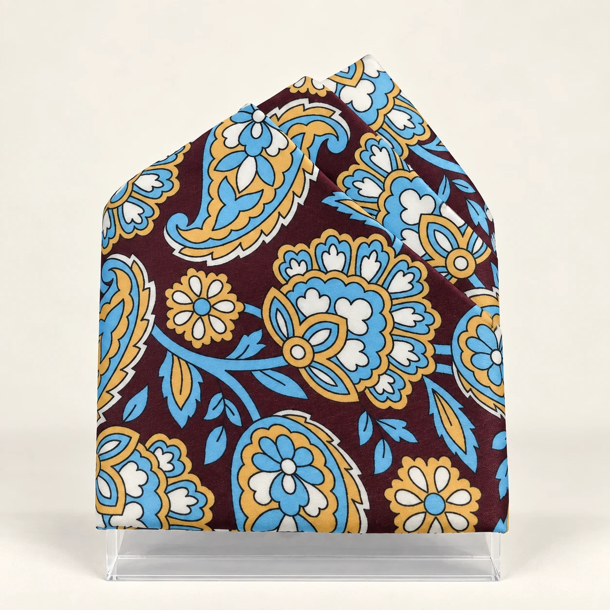 Cobalt Amber Floral Designer Pre-Fold Pocket Square
