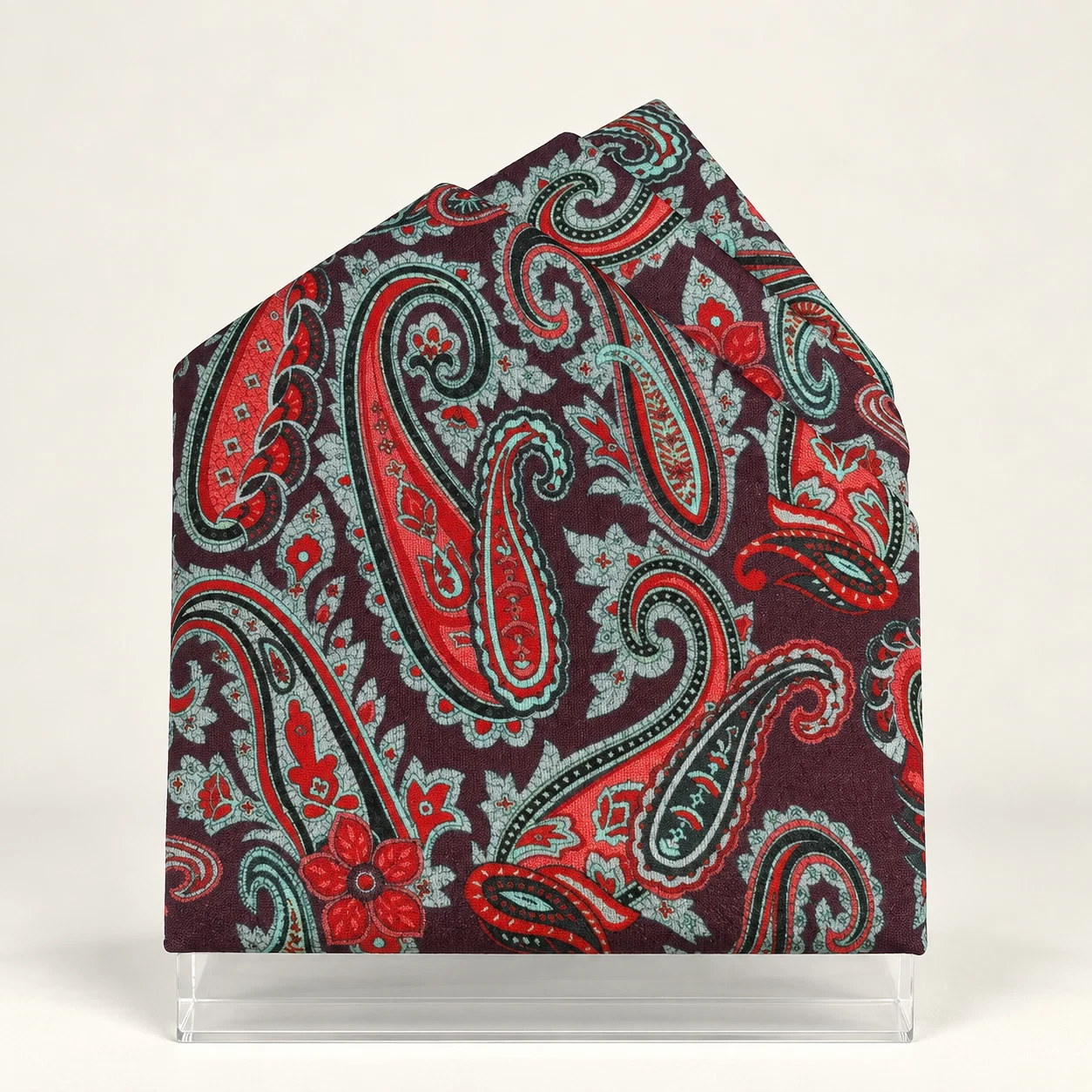 Charcoal Crimson Paisley Designer Pre-Fold Pocket Square