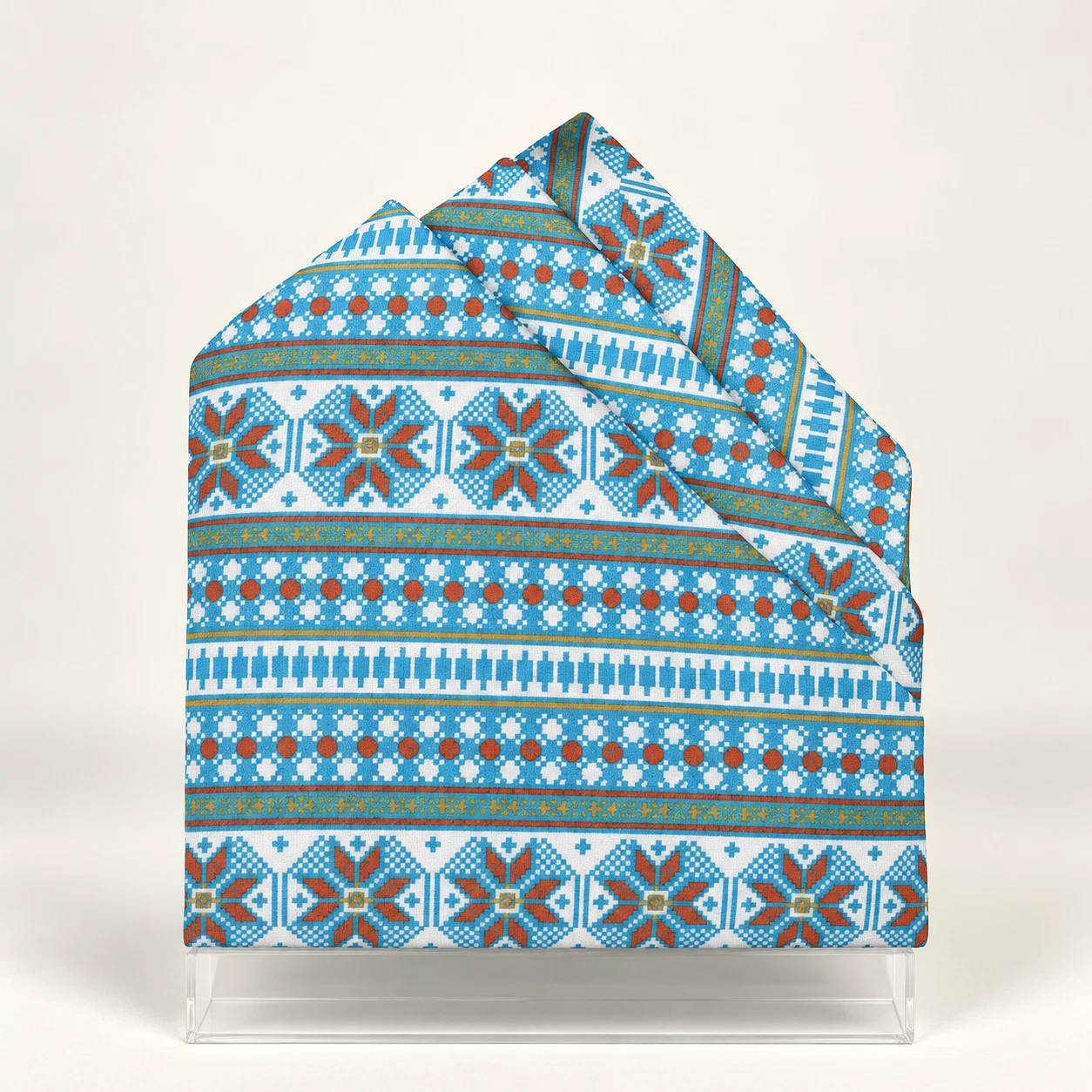Aqua Heritage Stripe Designer Pre-Fold Pocket Square