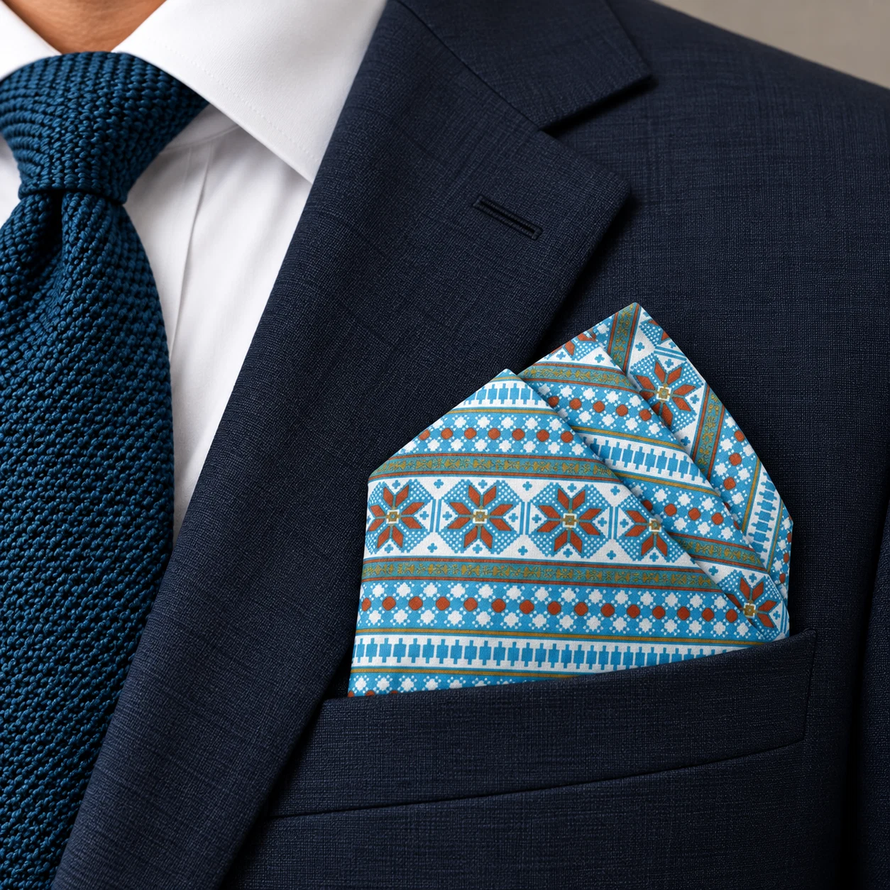 Aqua Heritage Stripe Designer Pre-Fold Pocket Square