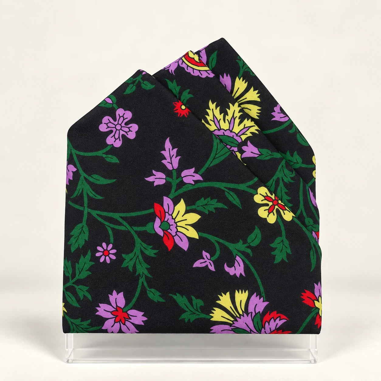 Noir Garden Floral Designer Pre-Fold Pocket Square