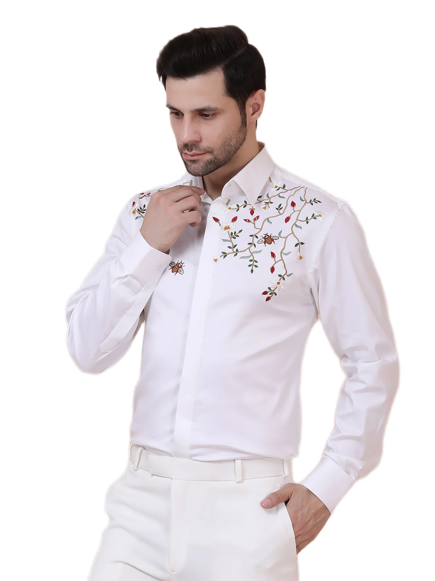 BOTANICAL BEE DESIGNER SHIRT – WHITE