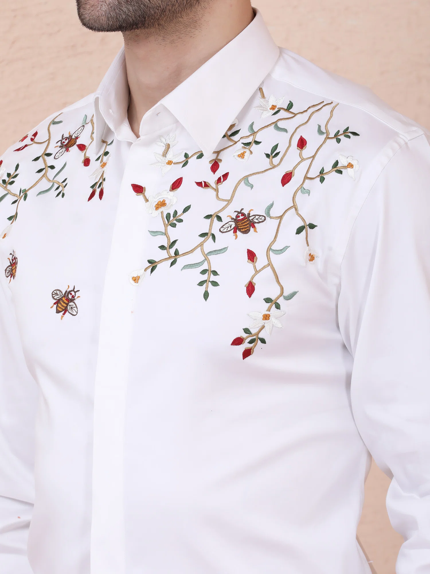 BOTANICAL BEE DESIGNER SHIRT – WHITE