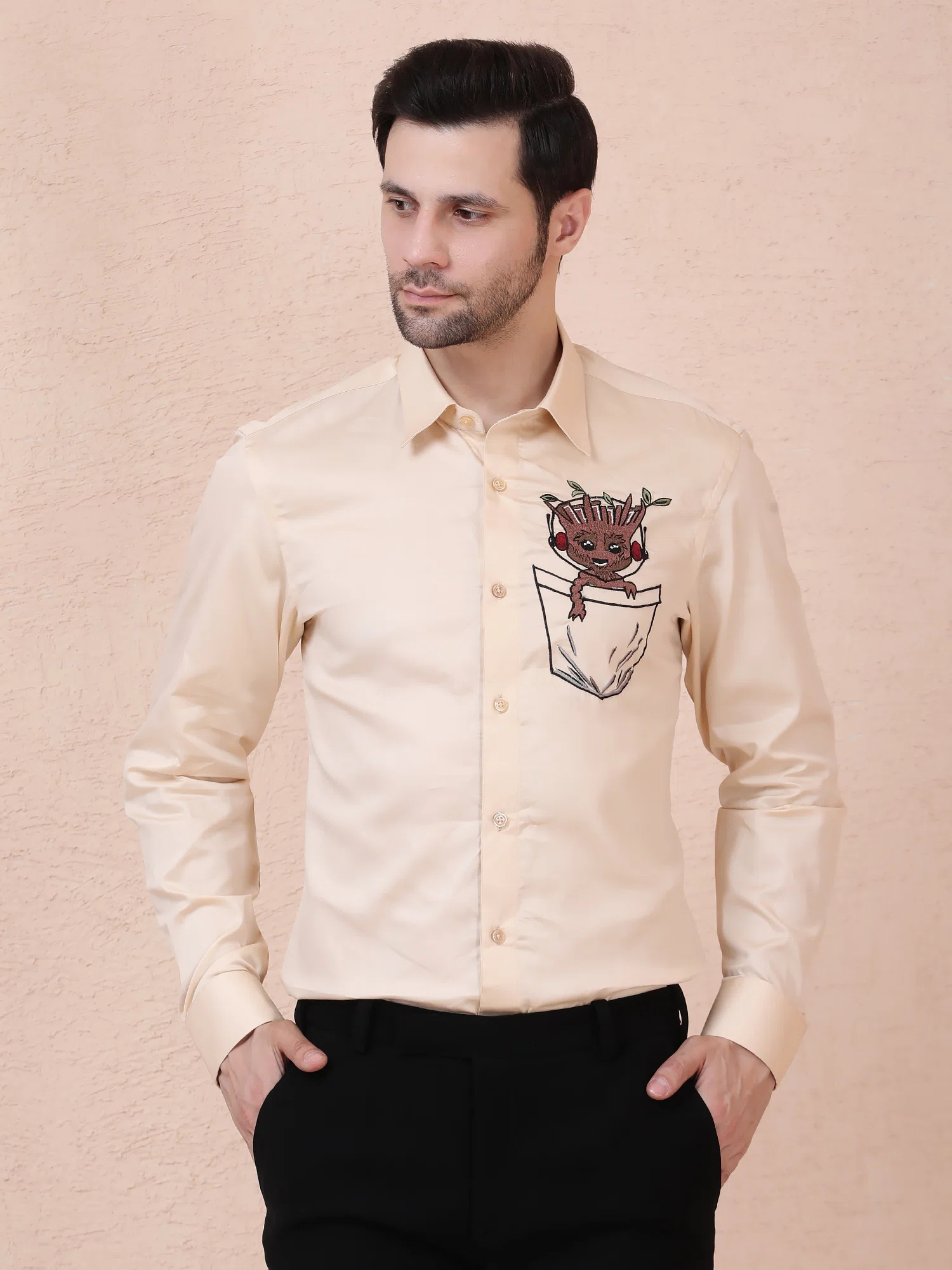 BABY GROOT – DESIGNER SHIRT – SOFT PEACH
