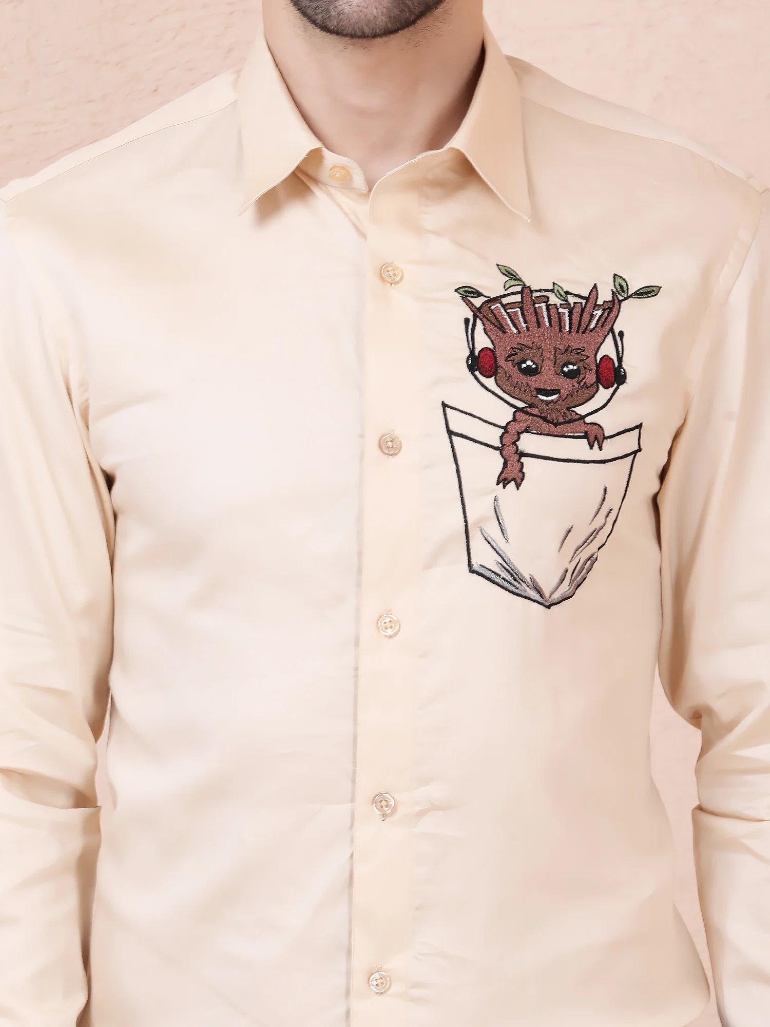 BABY GROOT – DESIGNER SHIRT – SOFT PEACH