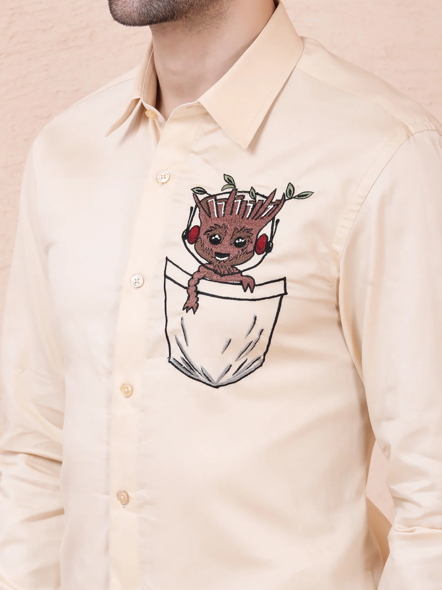 BABY GROOT – DESIGNER SHIRT – SOFT PEACH