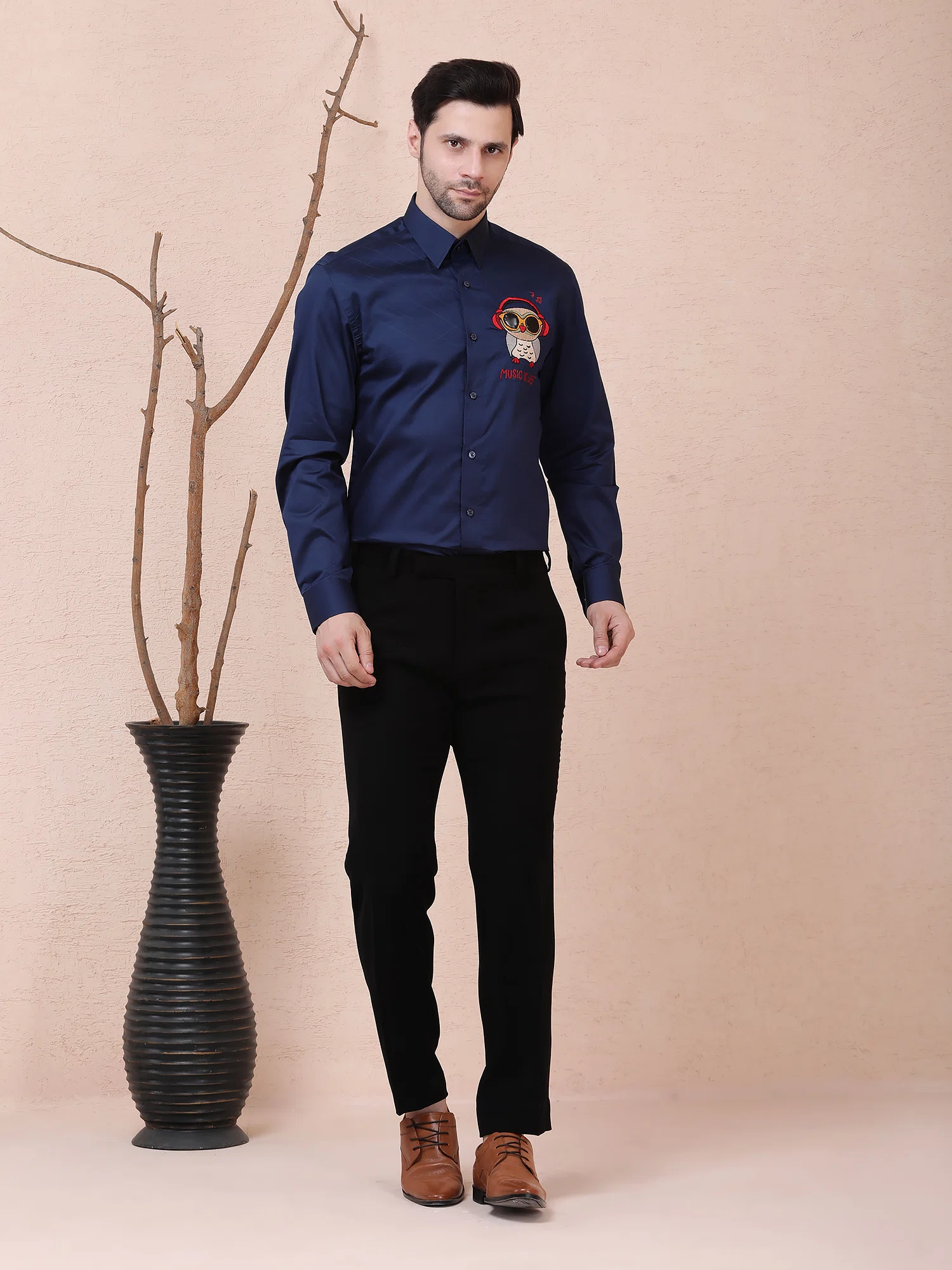 MUSIC IS LIFE (OWL) DESIGNER SHIRT – NAVY BLUE