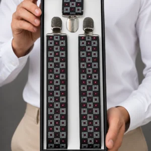 Burgundy Geometric Classic Suspenders