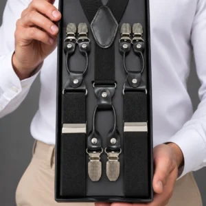 Black Leather-Look Executive Suspenders