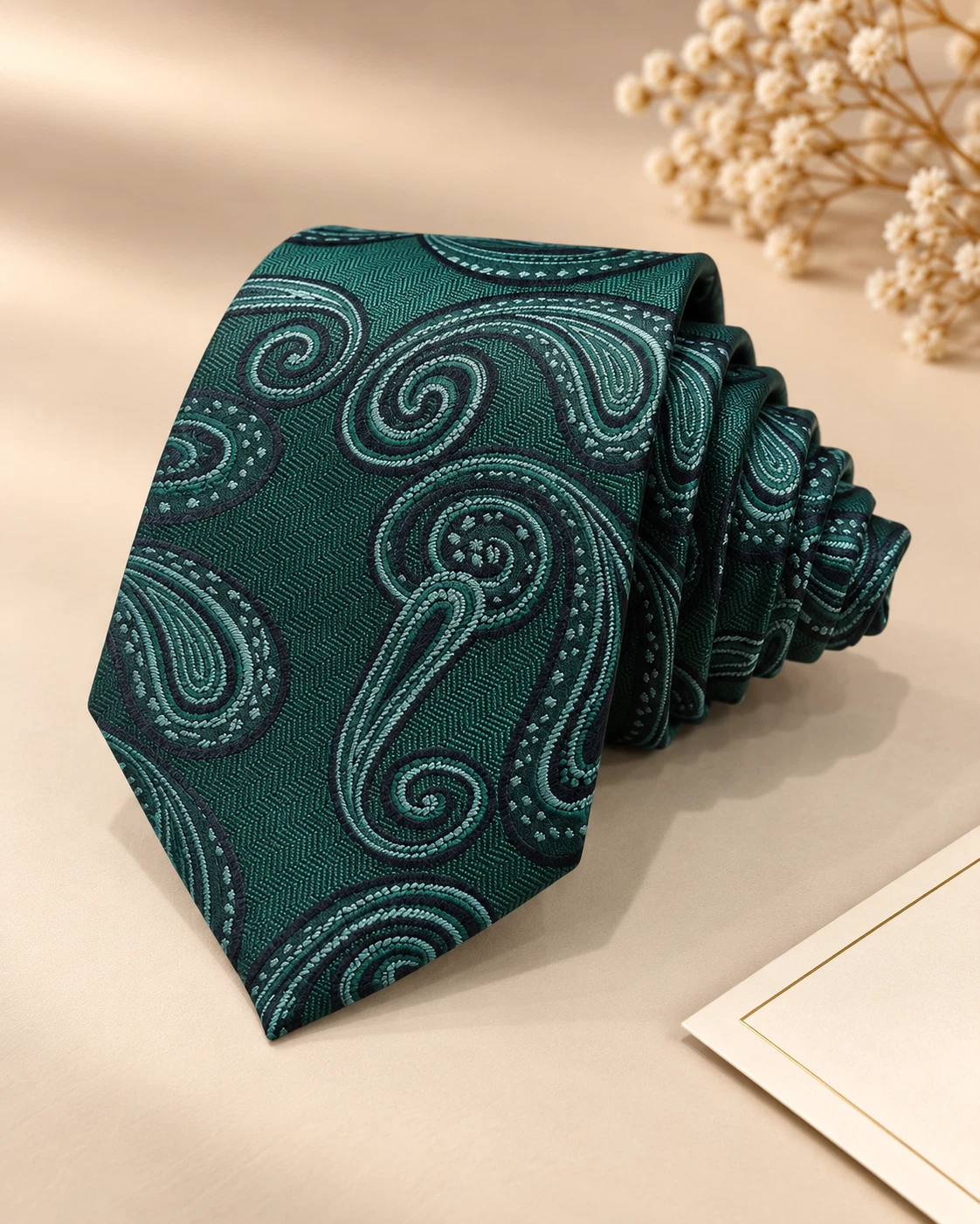 Emerald Paisley Designer Tie & Pocket Square Set