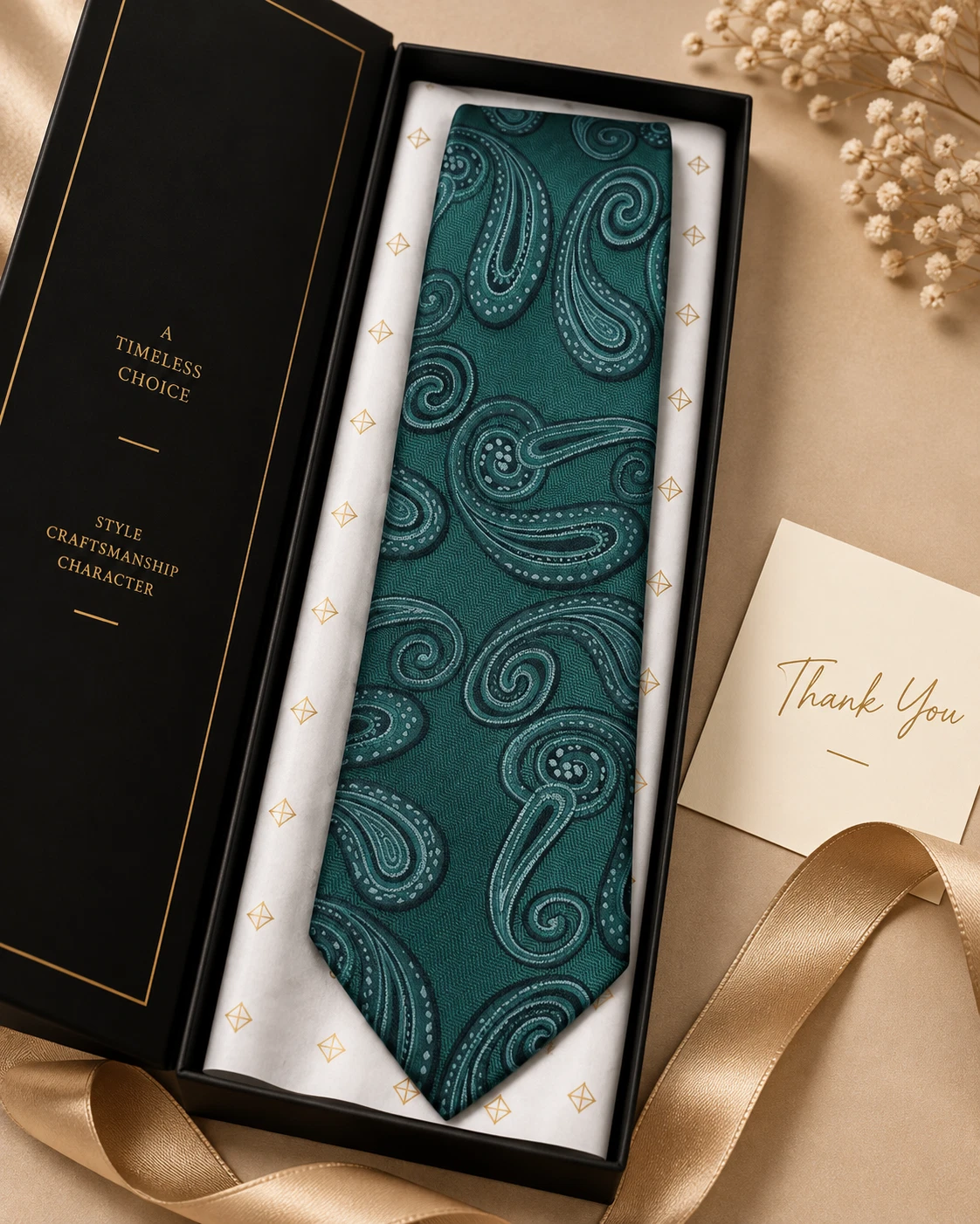 Emerald Paisley Designer Tie & Pocket Square Set