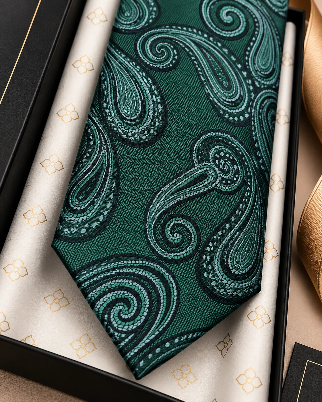 Emerald Paisley Designer Tie & Pocket Square Set