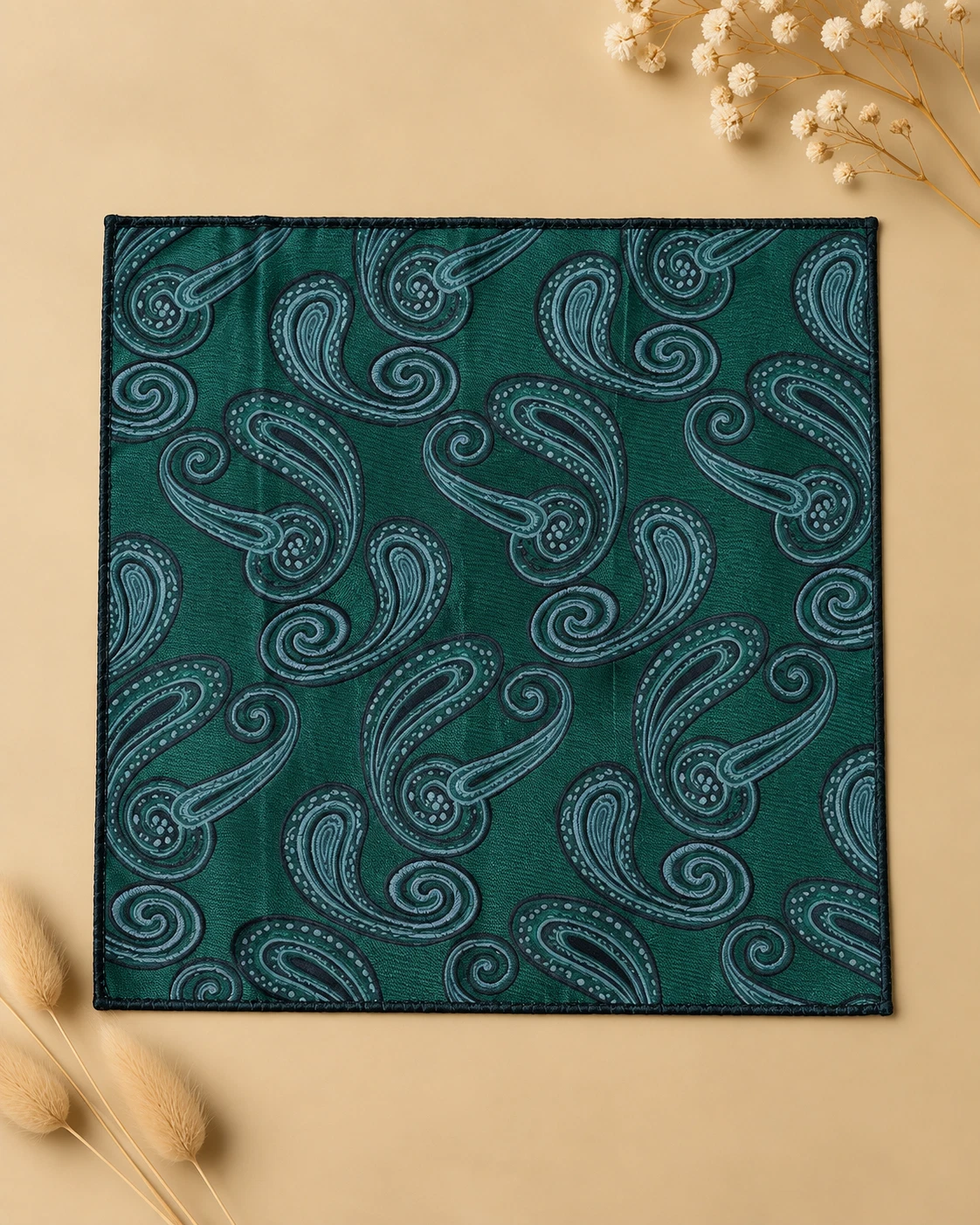 Emerald Paisley Designer Tie & Pocket Square Set