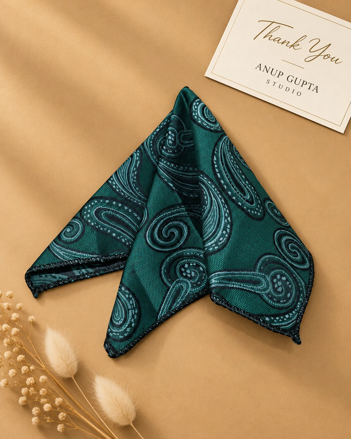 Emerald Paisley Designer Tie & Pocket Square Set