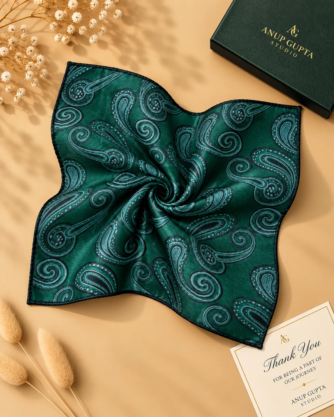 Emerald Paisley Designer Tie & Pocket Square Set